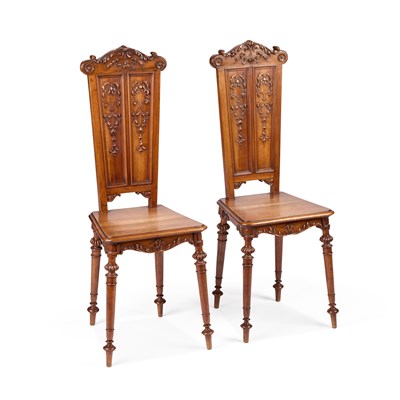 Lot 449 - A PAIR OF WALNUT HALL CHAIRS