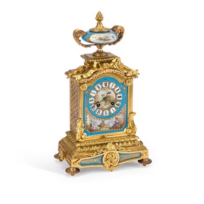 Lot 374 - A FRENCH ORMOLU-MOUNTED PORCELAIN MANTEL CLOCK