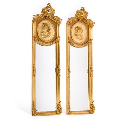 Lot 824 - A PAIR OF PERIOD STYLE GILT FRAMED PIER MIRRORS
