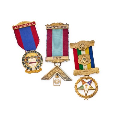 Lot 6 - THREE SILVER-GILT AND ENAMEL MASONIC JEWELS