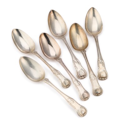 Lot 582 - A SET OF SIX 19TH CENTURY SCOTTISH SILVER TABLESPOONS
