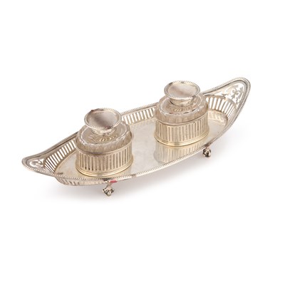 Lot 718 - A LATE VICTORIAN SILVER INKSTAND