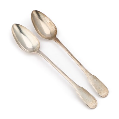 Lot 747 - A PAIR OF GEORGE III SILVER BASTING SPOONS
