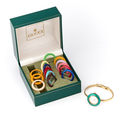 Lot 819 - A LADY'S GUCCI BANGLE WATCH