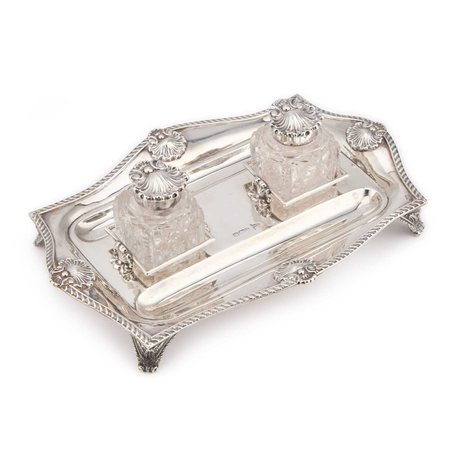Lot 737 - A VICTORIAN SILVER INKSTAND