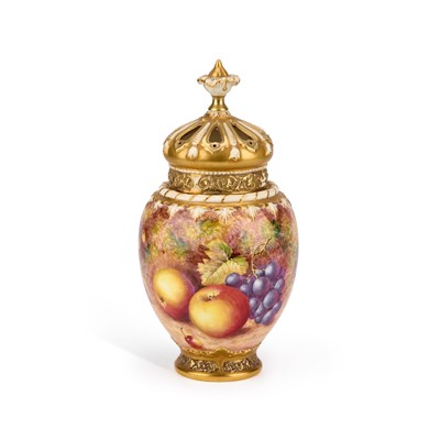 Lot 169 - A ROYAL WORCESTER FRUIT PAINTED POTPOURRI VASE