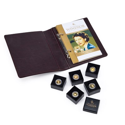 Lot 43 - A GROUP OF FIVE ROYAL HOUSE OF WINDSOR 9 CARAT GOLD PROOF COINS