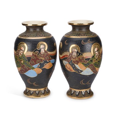 Lot 188 - A LARGE PAIR OF JAPANESE SATSUMA VASES