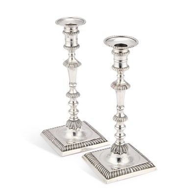 Lot 779 - A PAIR OF GEORGE III SILVER CANDLESTICKS