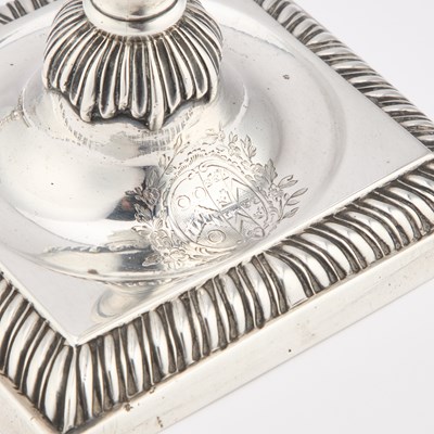 Lot 779 - A PAIR OF GEORGE III SILVER CANDLESTICKS