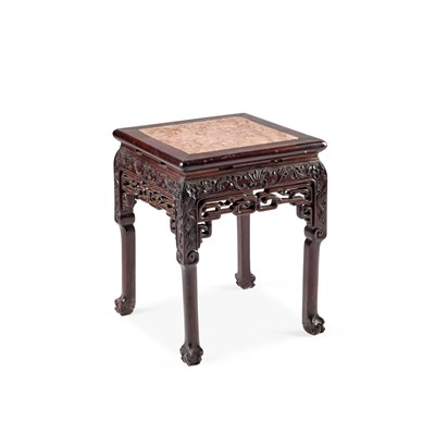 Lot 421 - A CHINESE MARBLE-INSET HARDWOOD JARDINIÈRE STAND