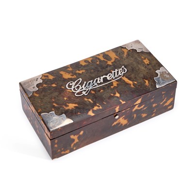 Lot 740 - A VICTORIAN SILVER-MOUNTED TORTOISESHELL CIGARETTE BOX