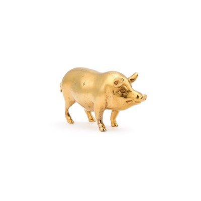 Lot 597 - AN ELIZABETH II SILVER-GILT MODEL OF A PIG