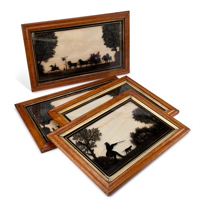 Lot 365 - FOUR 19TH CENTURY ENGLISH REVERSE SILHOUETTES ON GLASS