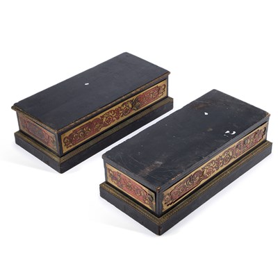Lot 446 - A PAIR OF 19TH CENTURY 'BOULLE' EBONISED STANDS
