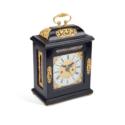Lot 372 - AN EARLY 18TH CENTURY EBONY AND GILT BRASS MOUNTED BRACKET CLOCK WITH PULL QUARTER REPEAT