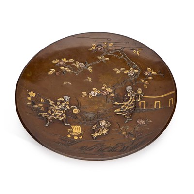 Lot 262 - A FINE JAPANESE ONLAID BRONZE PLAQUE