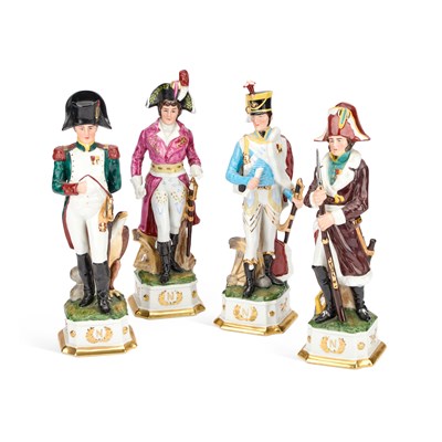 Lot 69 - A GROUP OF FOUR PORCELAIN FIGURES OF NAPOLEONIC SOLDIERS