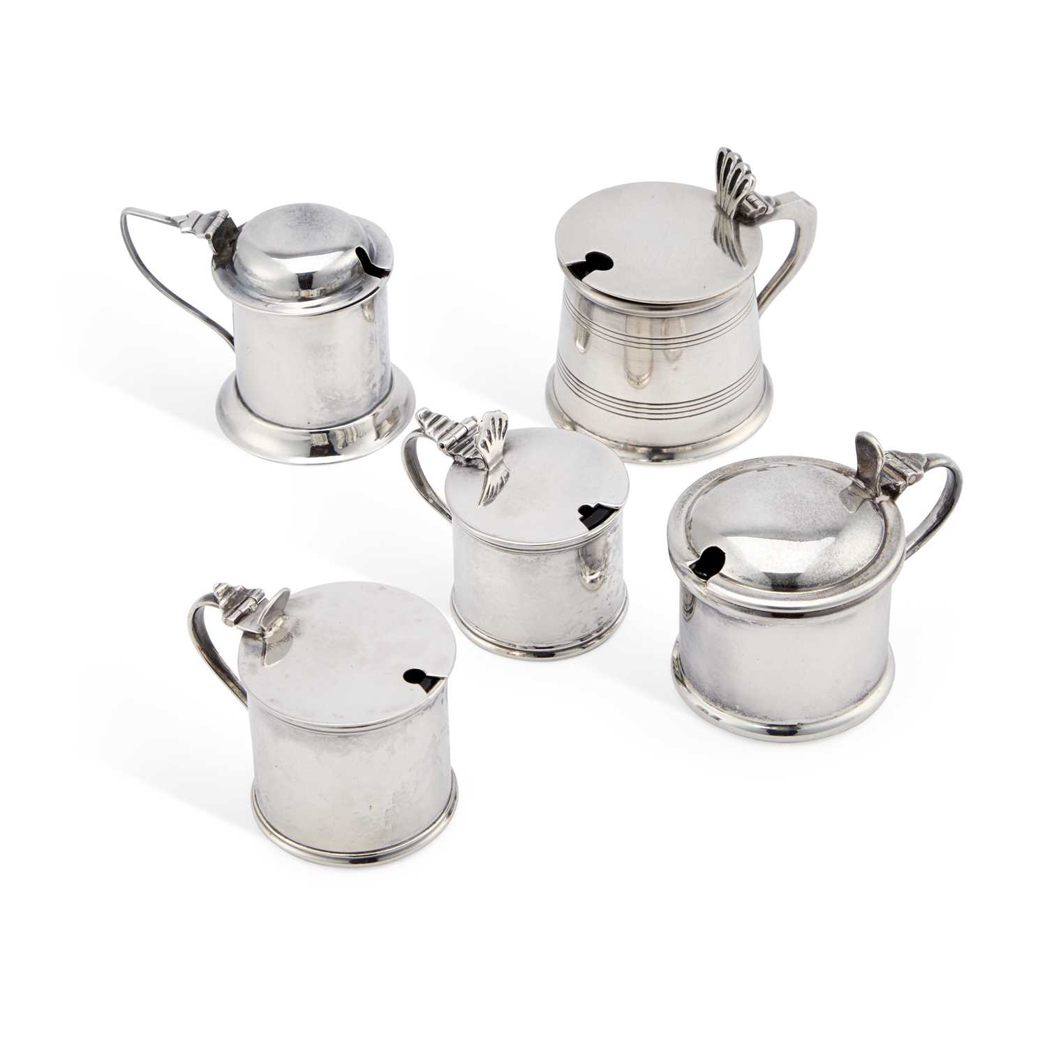 Lot 262 - A GROUP OF FIVE SILVER MUSTARD POTS