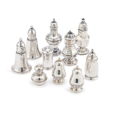 Lot 319 - A GROUP OF SILVER PEPPER POTS