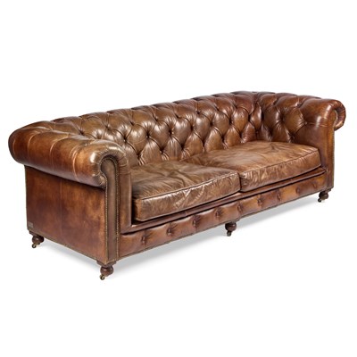 Lot 826 - A LARGE BUTTONED BROWN LEATHER CHESTERFIELD SETTEE
