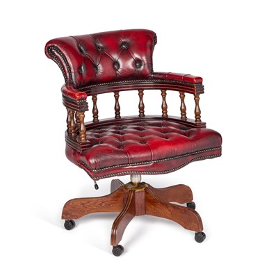 Lot 837 - A DEEP-BUTTONED LEATHER UPHOLSTERED SWIVELLING DESK CHAIR