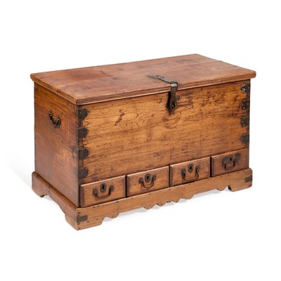 Lot 796 - AN ANGLO-INDIAN BRASS-MOUNTED TEAK CHEST