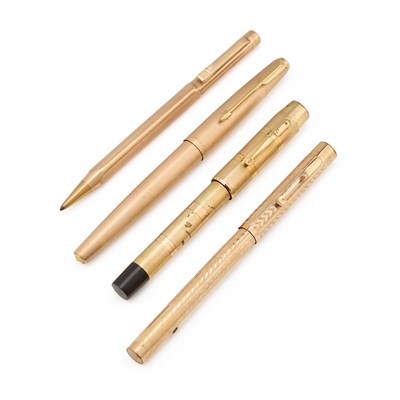Lot 729 - THREE GOLD PLATED FOUNTAIN PENS