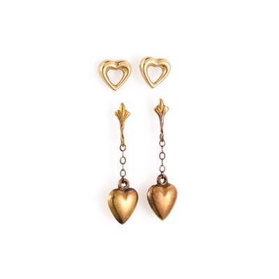 Lot 485 - TWO PAIRS OF HEART EARRINGS
