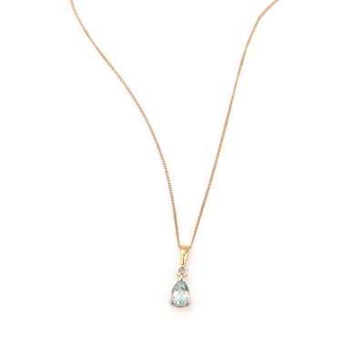 Lot 530 - A BLUE TOPAZ AND DIAMOND PENDANT ON CHAIN