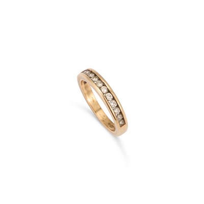 Lot 473 - A 9 CARAT GOLD DIAMOND HALF HOOP RING