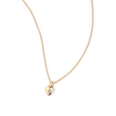 Lot 476 - A 9 CARAT BI-COLOUR GOLD DIAMOND HEART PENDANT ON CHAIN