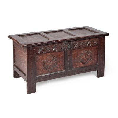 Lot 526 - AN OAK TWO-PANEL COFFER