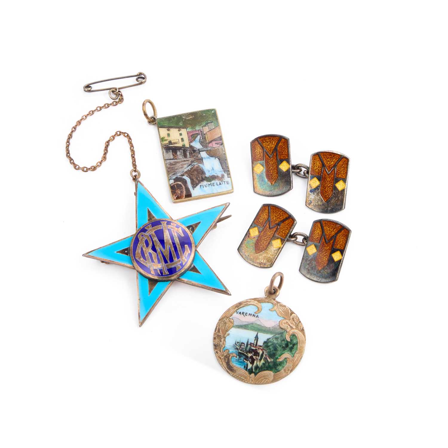 Lot 601 - A GROUP OF ENAMEL JEWELLERY