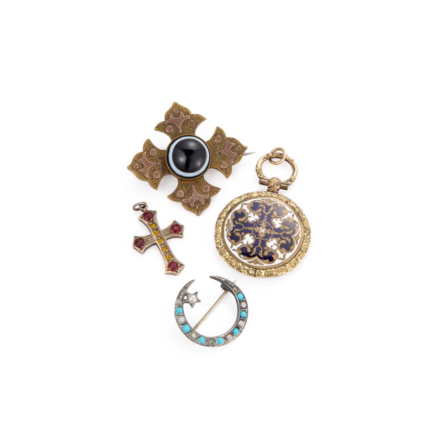 Lot 593 - A GROUP OF 19TH CENTURY AND LATER JEWELLERY