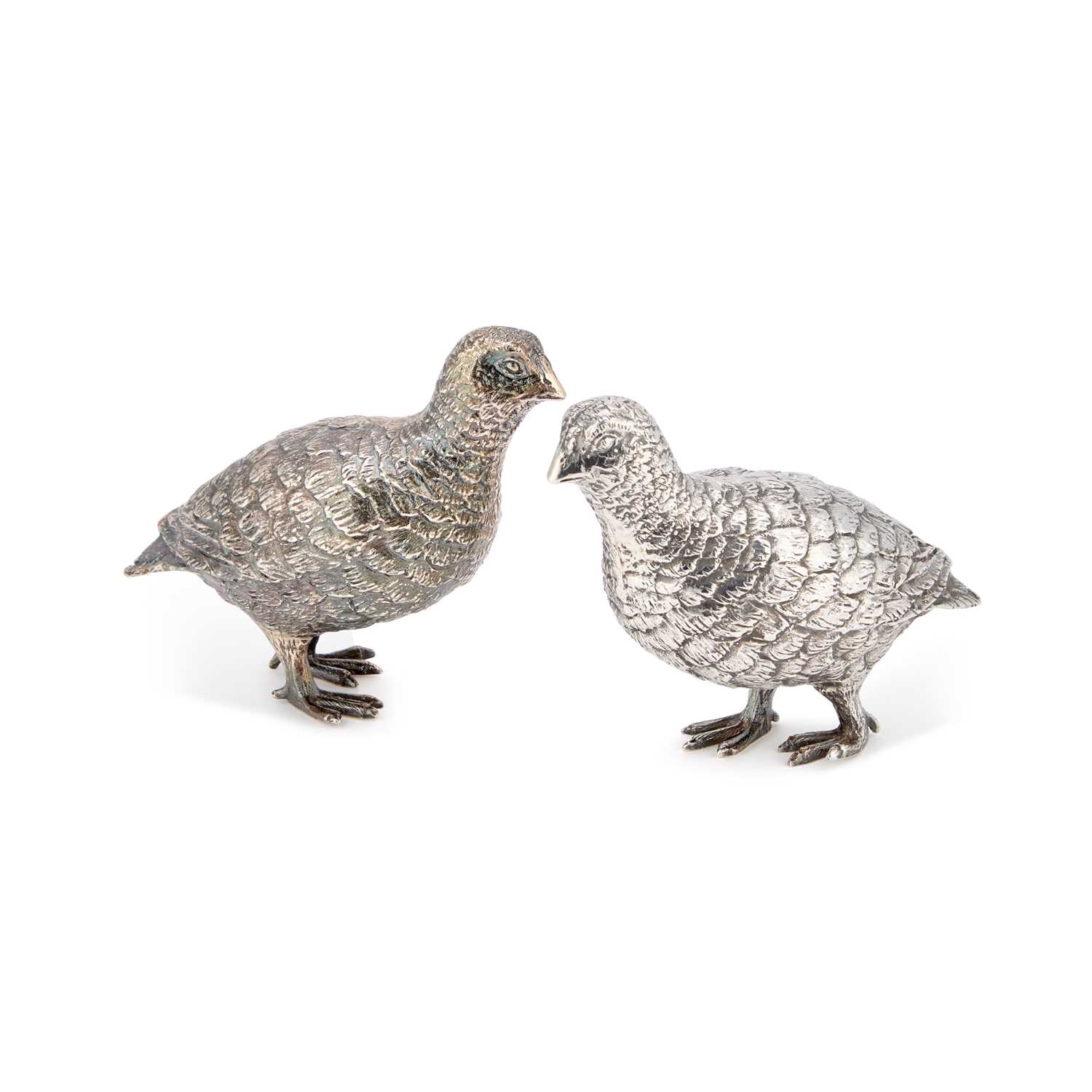 Lot 264 - A PAIR OF ELIZABETH II CAST SILVER MODELS OF PARTRIDGE