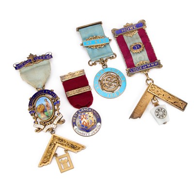 Lot 3 - FOUR SILVER-GILT AND ENAMEL MASONIC JEWELS