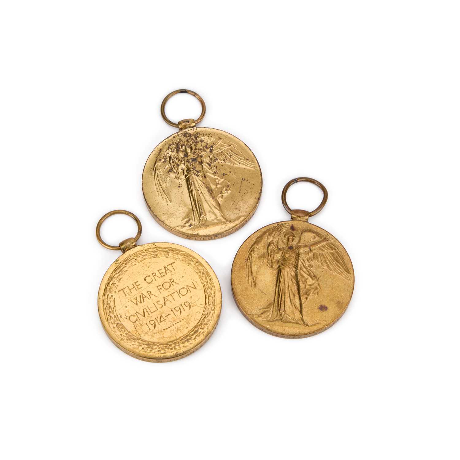 Lot 16 - THREE FIRST WORLD WAR VICTORY MEDALS