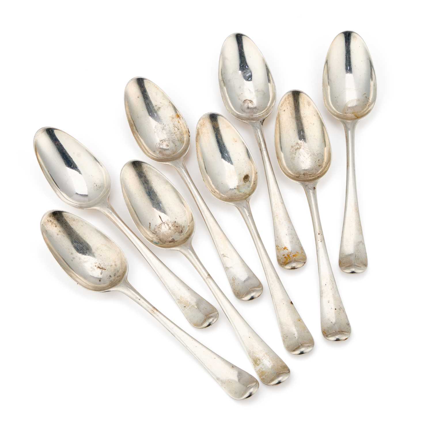 Lot 251 - A SET OF EIGHT GEORGE II SILVER DESSERT SPOONS