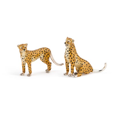 Lot 292 - TWO ITALIAN SILVER AND ENAMEL MODELS OF CHEETAHS