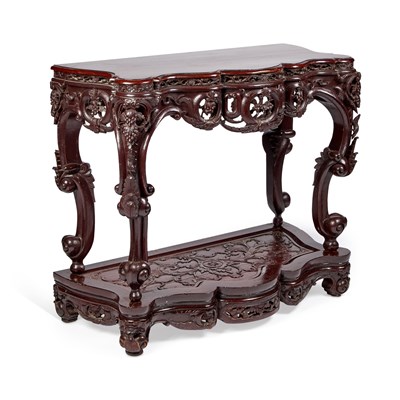 Lot 851 - A LARGE CHINESE CARVED WOOD CONSOLE TABLE ON STAND