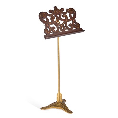 Lot 856 - A 19TH CENTURY FRENCH BRASS ADJUSTABLE MUSIC STAND