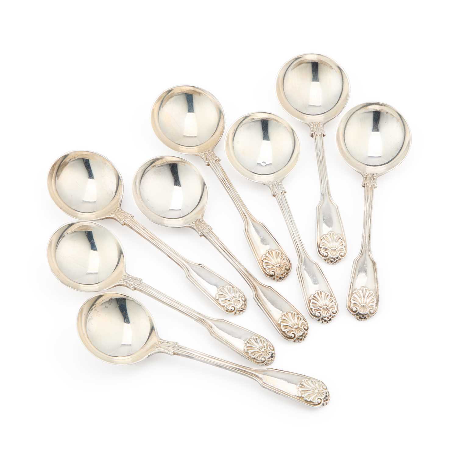 Lot 252 - A SET OF EIGHT GEORGE VI SILVER SOUP SPOONS