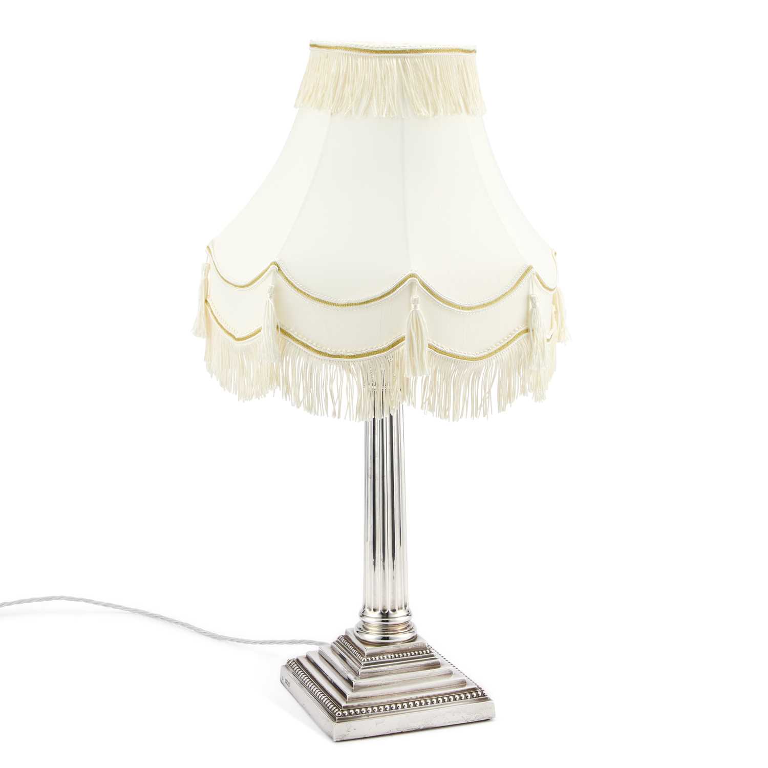 Lot 350 - A VICTORIAN SILVER CORINTHIAN COLUMN TABLE LAMP