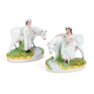 Lot 73 - A PAIR OF VICTORIAN STAFFORDSHIRE POTTERY GROUPS