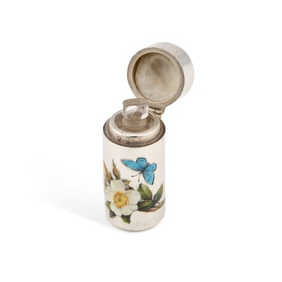Lot 385 - A VICTORIAN SILVER AND ENAMEL SCENT BOTTLE