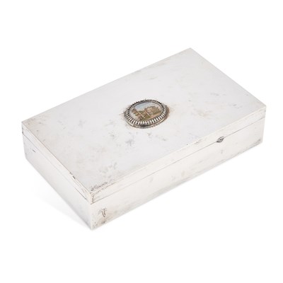 Lot 229 - AN ITALIAN SILVER AND MICROMOSAIC CIGARETTE BOX