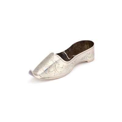 Lot 282 - A 19TH CENTURY RUSSIAN SILVER SHOE