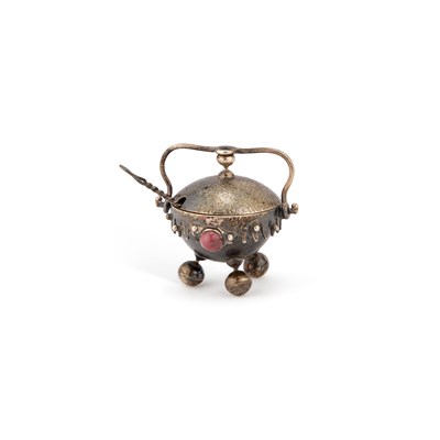 Lot 283 - A POLISH SILVER 'JEWELLED' SALT