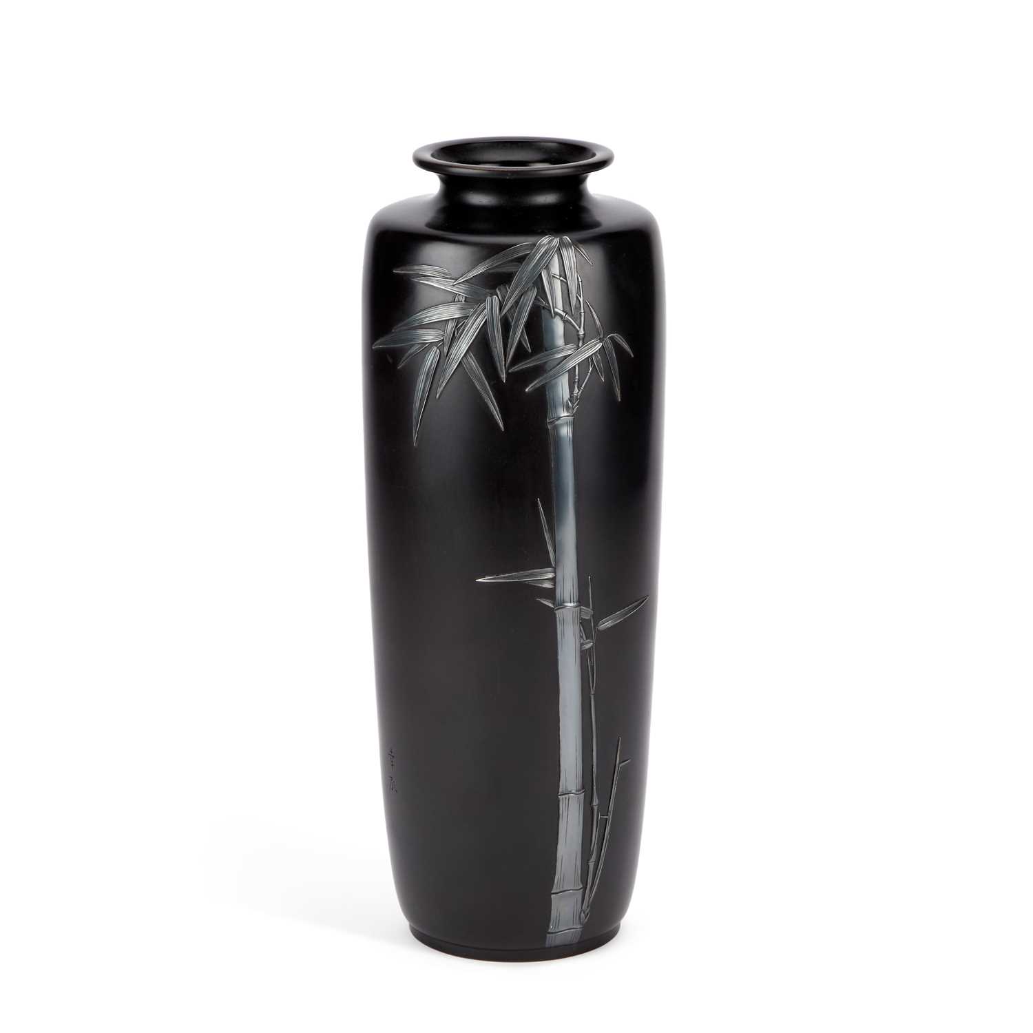 Lot 117 - A FINE JAPANESE SILVER-ONLAID BRONZE VASE